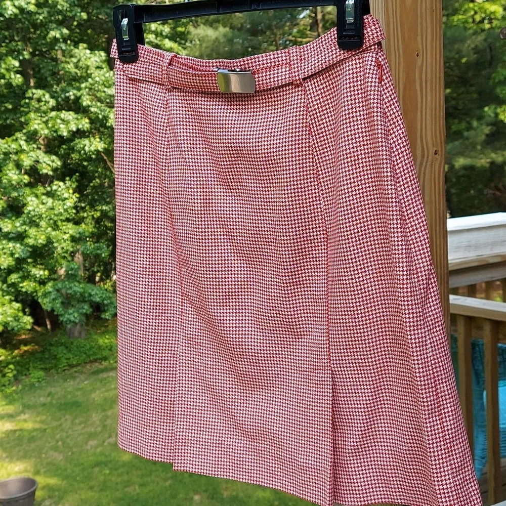 Vintage Ann Taylor Gingham Houndstooth pleated mini Skirt Belt
